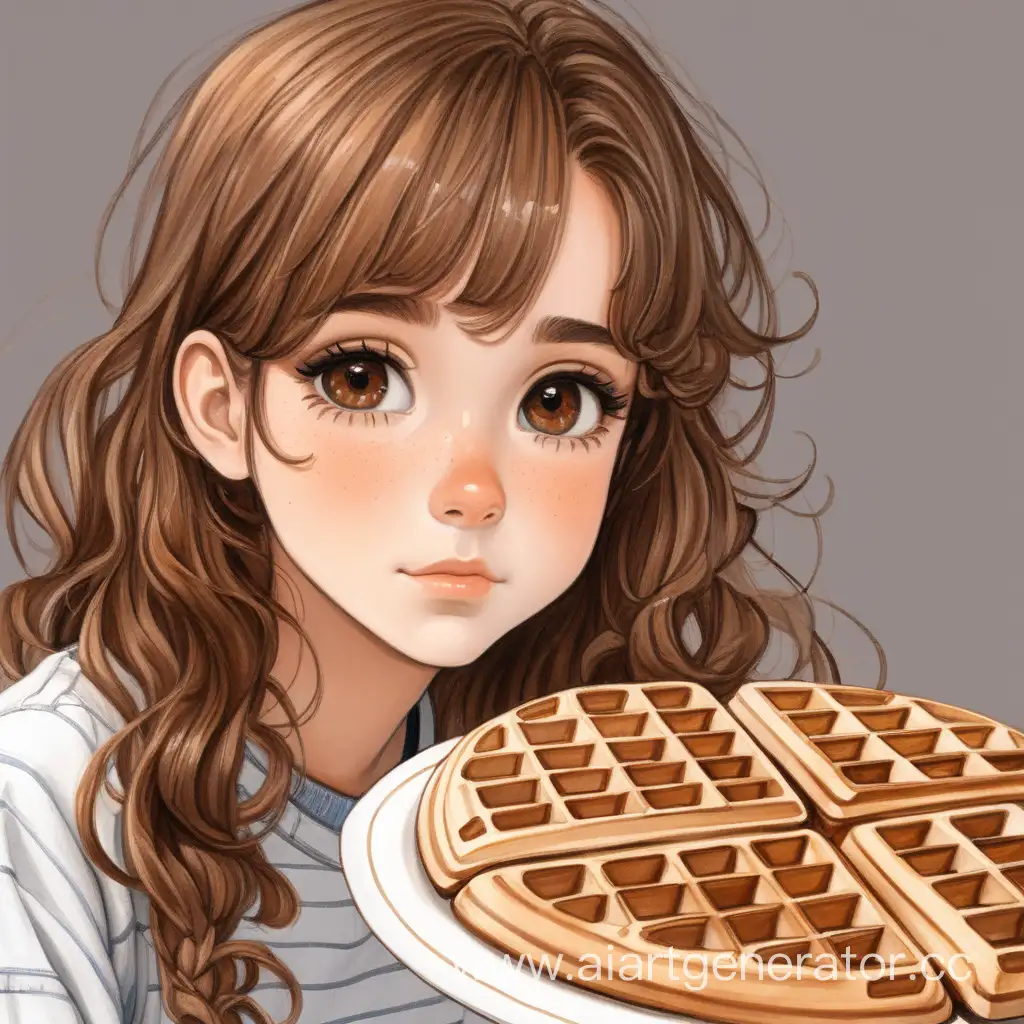 Girl-with-Brown-Hair-and-Brown-Eyes-Enjoying-Waffles