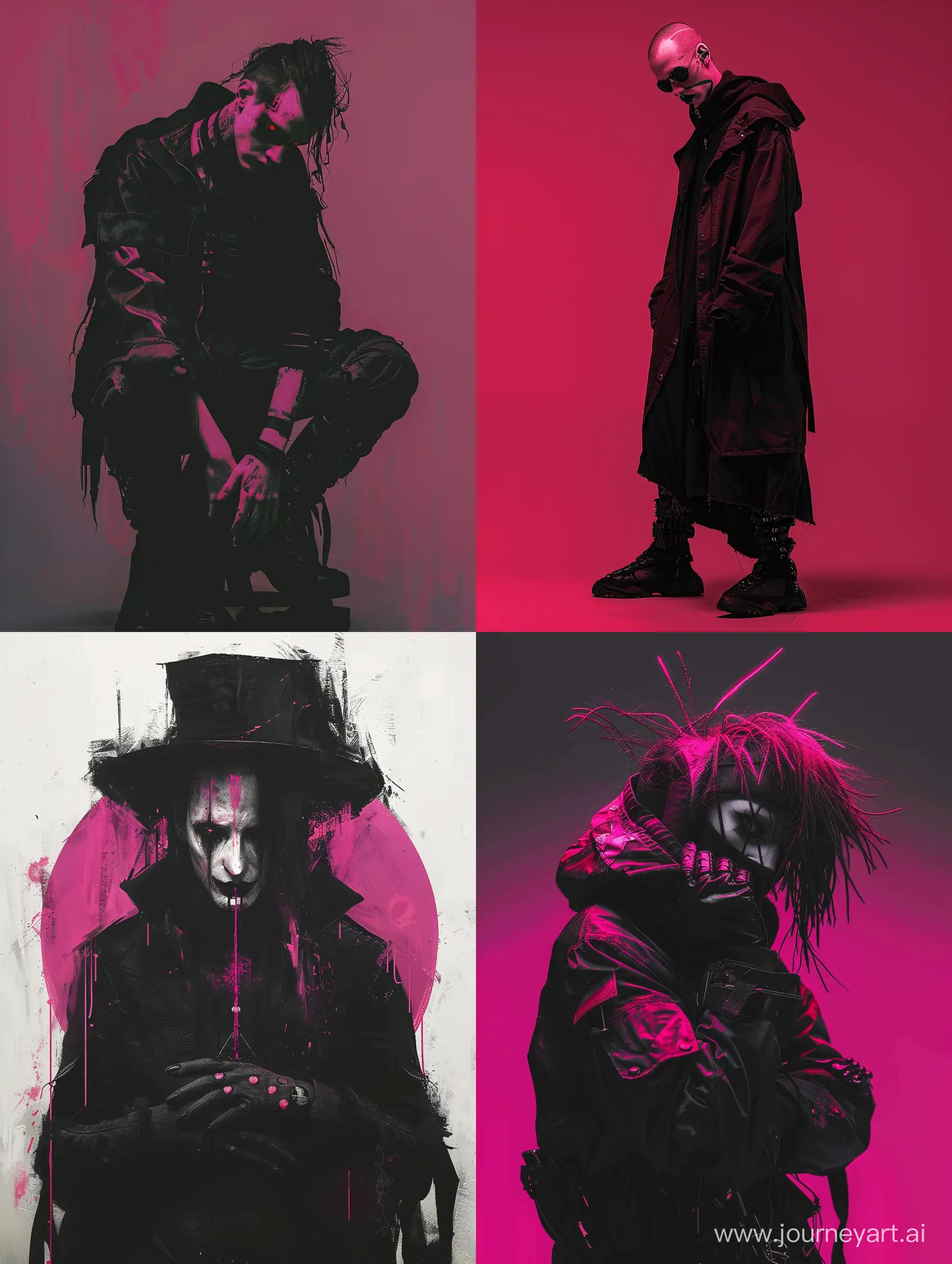 Navalny, in the style of gothcore, dark pink and dark black, dark black and magenta,, ghostcore, strong contrast between light and dark, exaggerated poses