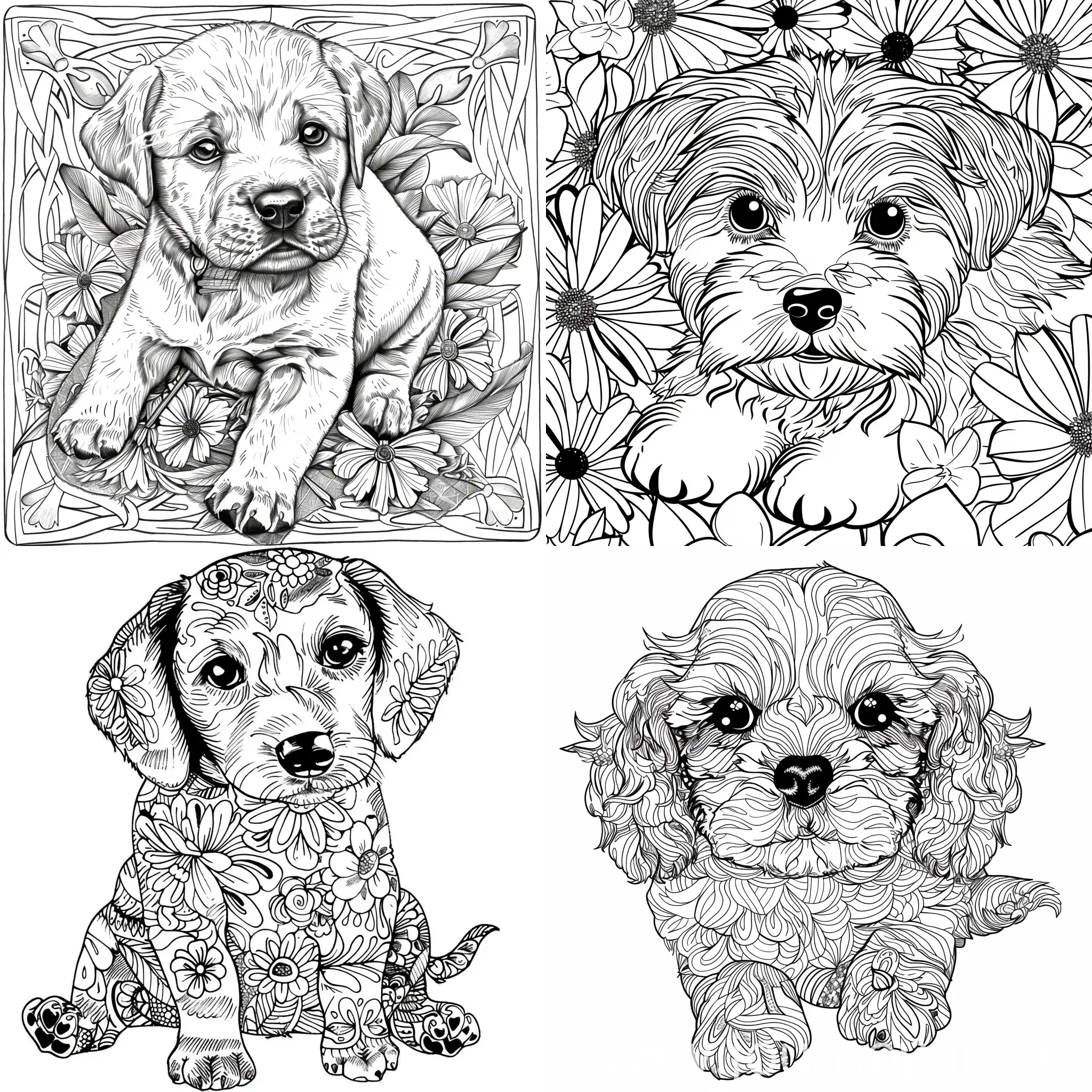 coloring book style of a puppy