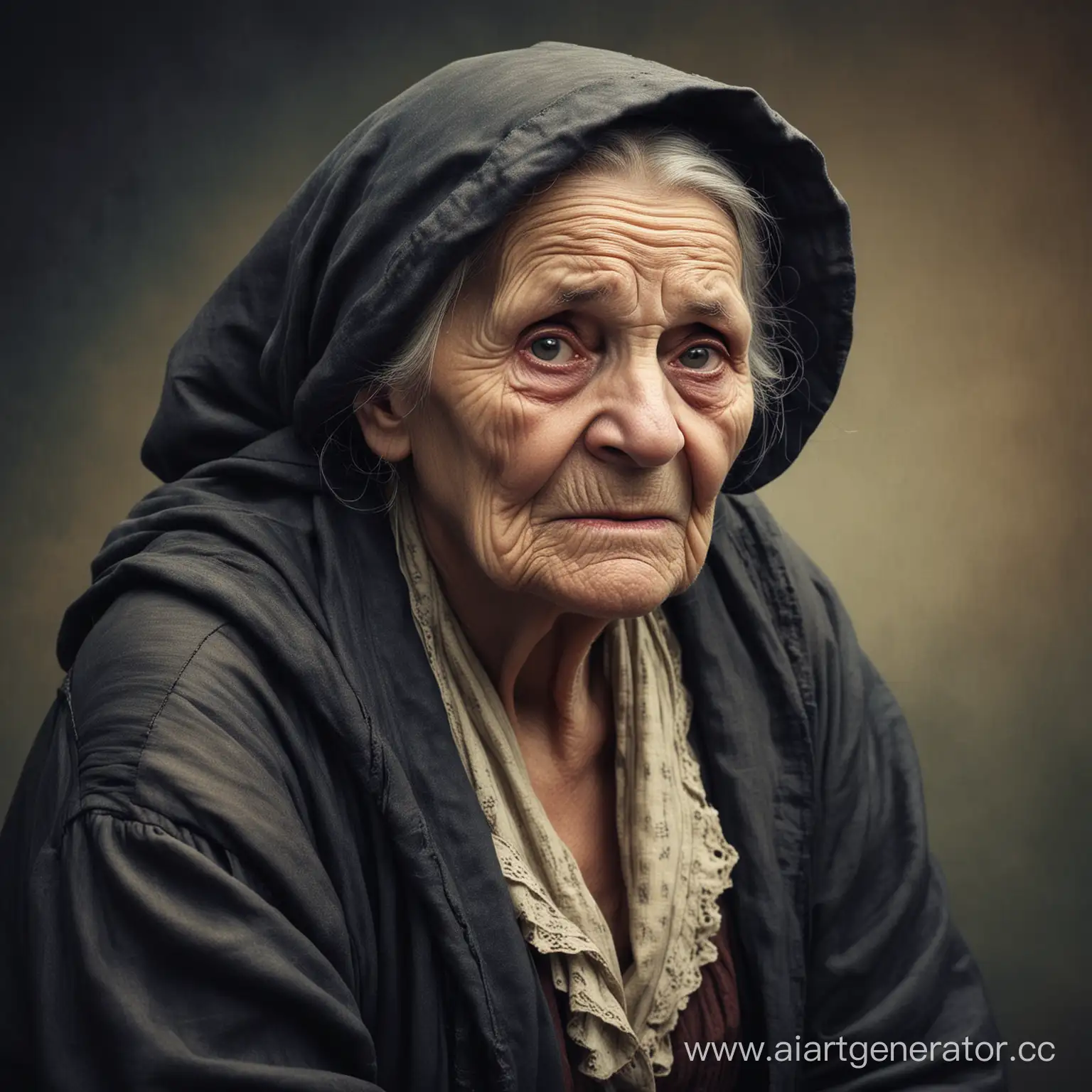 Eerie-Portrait-of-an-Ancient-Hunchbacked-Woman-in-Vintage-Attire
