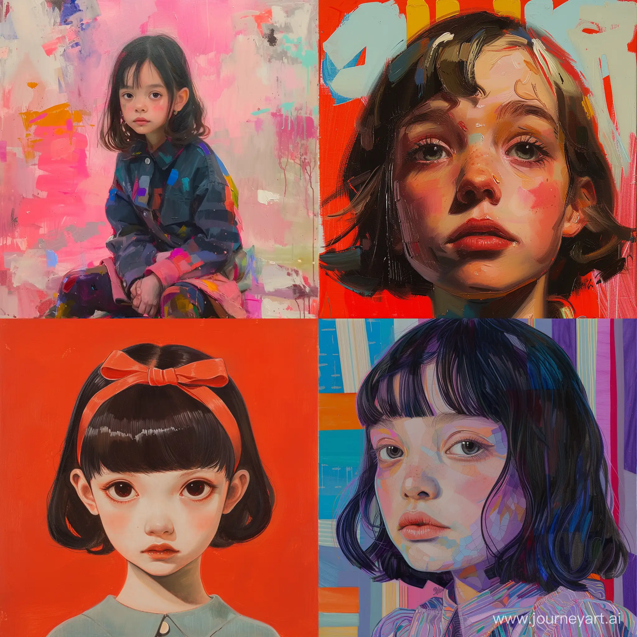 12yo girl, illustration byjeff koons, by Agnes Lawrence Pelton, by Akihito Yoshida, oil painting Palette 