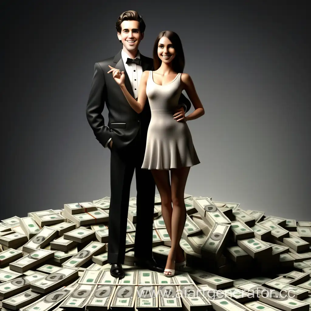 Affluent-Couple-Standing-on-a-Pile-of-One-Million-Dollars