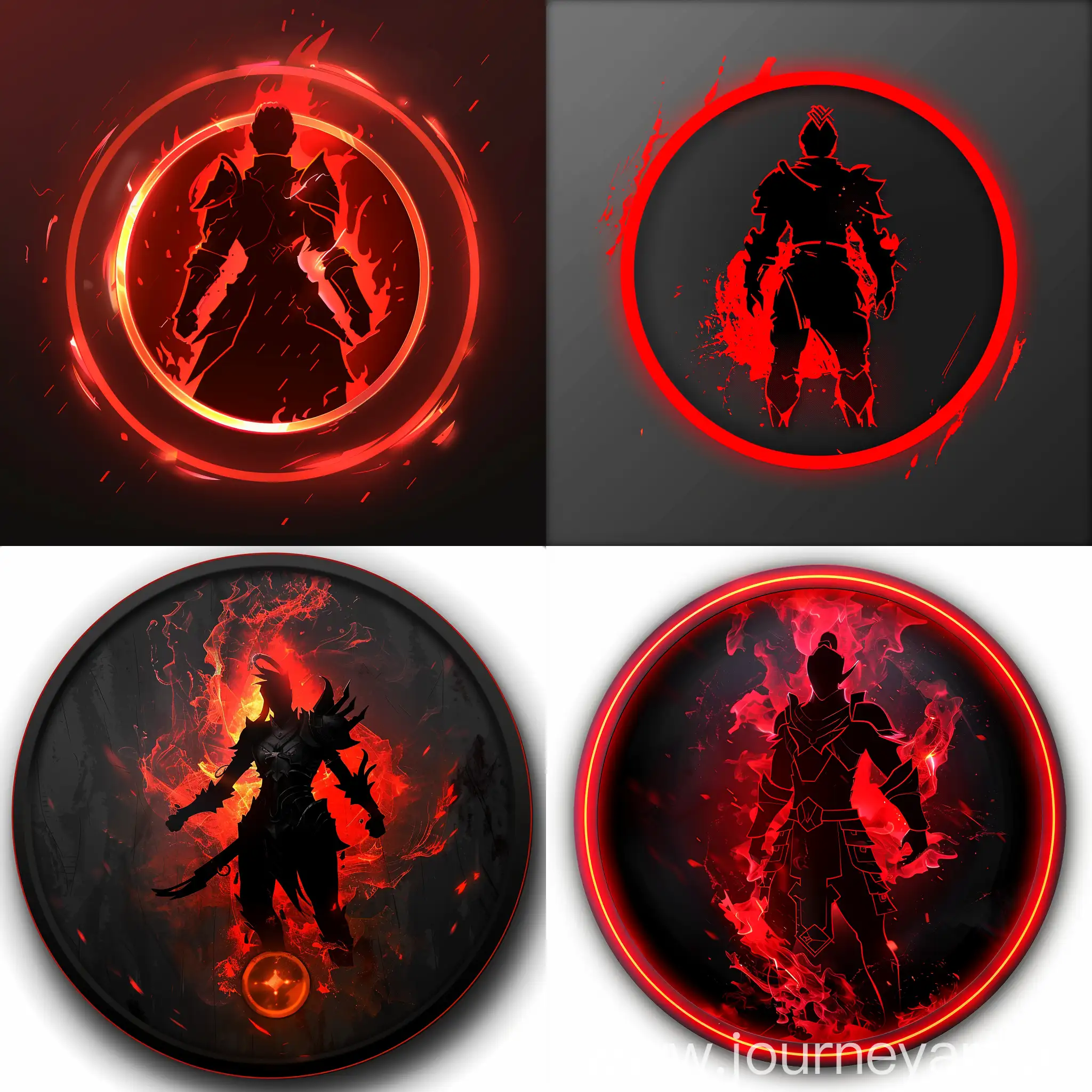 a skill button of a mobile moba game, icon, circle icon, there is a silhouette of a person  in armor dashing, dashing figure, splash art, conceptual art, in style of dark red