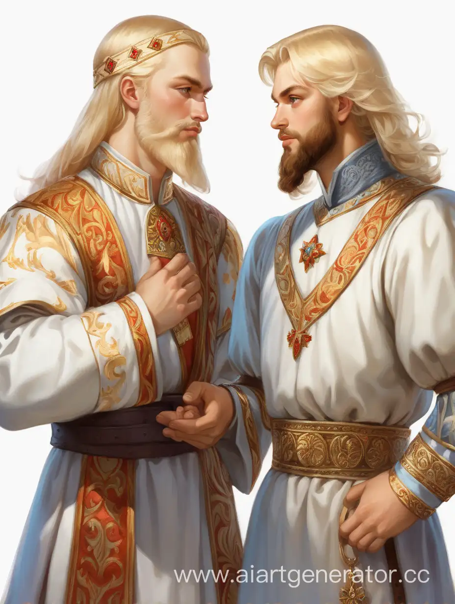 древнерусский князь блондин с бородой и древнерусский молодой беловолосый князь