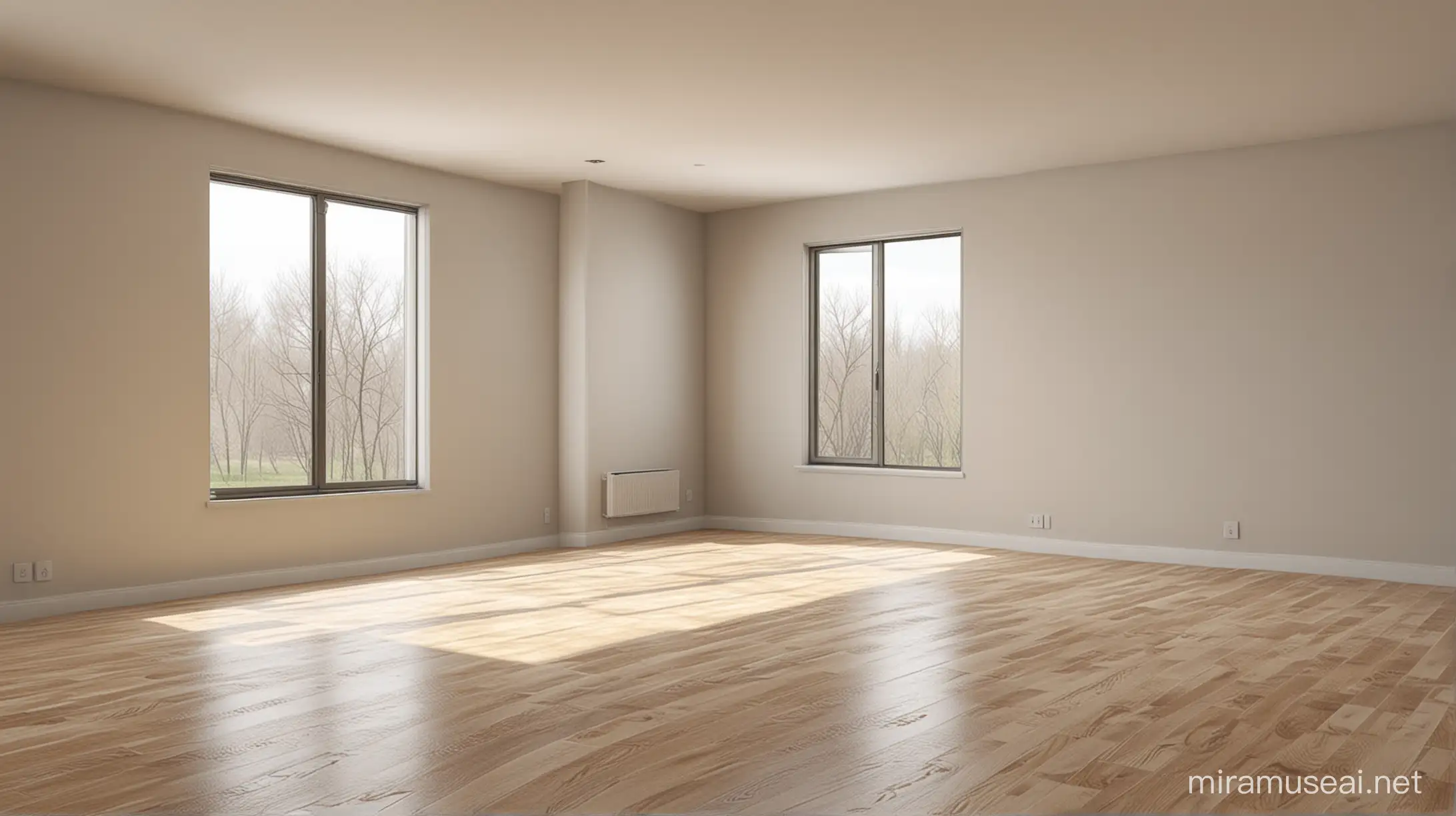 Spacious Empty Room with Natural Lighting Realistic 3D Rendering