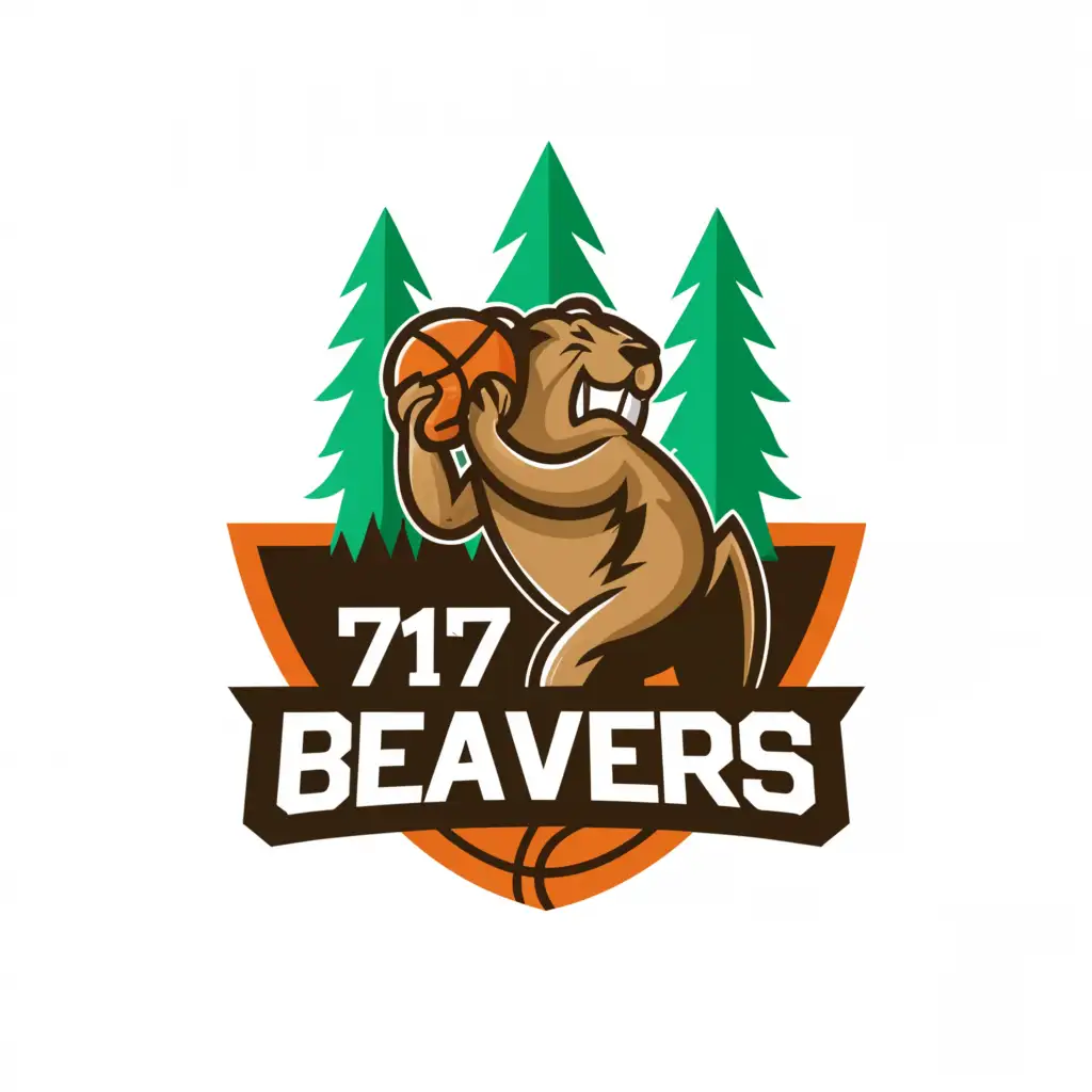 a logo design,with the text '717 Beavers', main symbol:beaver, basketball, trees,Moderate,be used in Sports Fitness industry,clear background