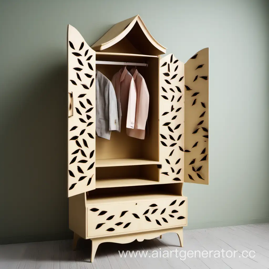 Rustic-Wooden-Wardrobe-with-Delightful-Bird-Decor