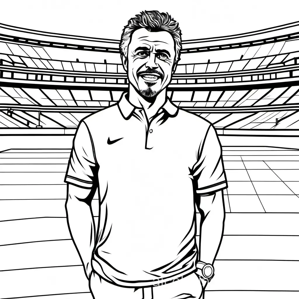 Luis Enrique, football, trainer, Coloring Page, black and white, line art, white background, Simplicity, Ample White Space. The background of the coloring page is plain white to make it easy for young children to color within the lines. The outlines of all the subjects are easy to distinguish, making it simple for kids to color without too much difficulty, Coloring Page, black and white, line art, white background, Simplicity, Ample White Space. The background of the coloring page is plain white to make it easy for young children to color within the lines. The outlines of all the subjects are easy to distinguish, making it simple for kids to color without too much difficulty