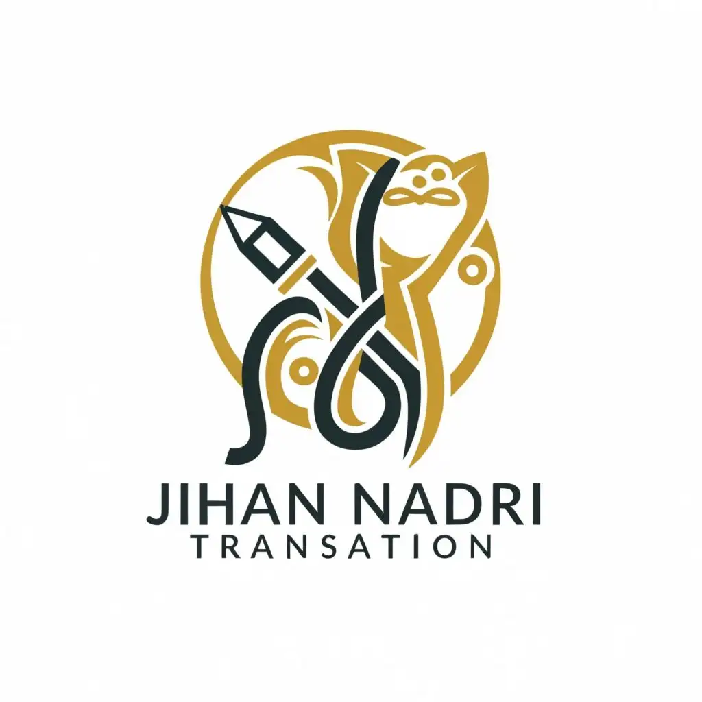 a logo design,with the text "jihan nadzri translation", main symbol:pen, cat, letters j and n,Moderate,clear background