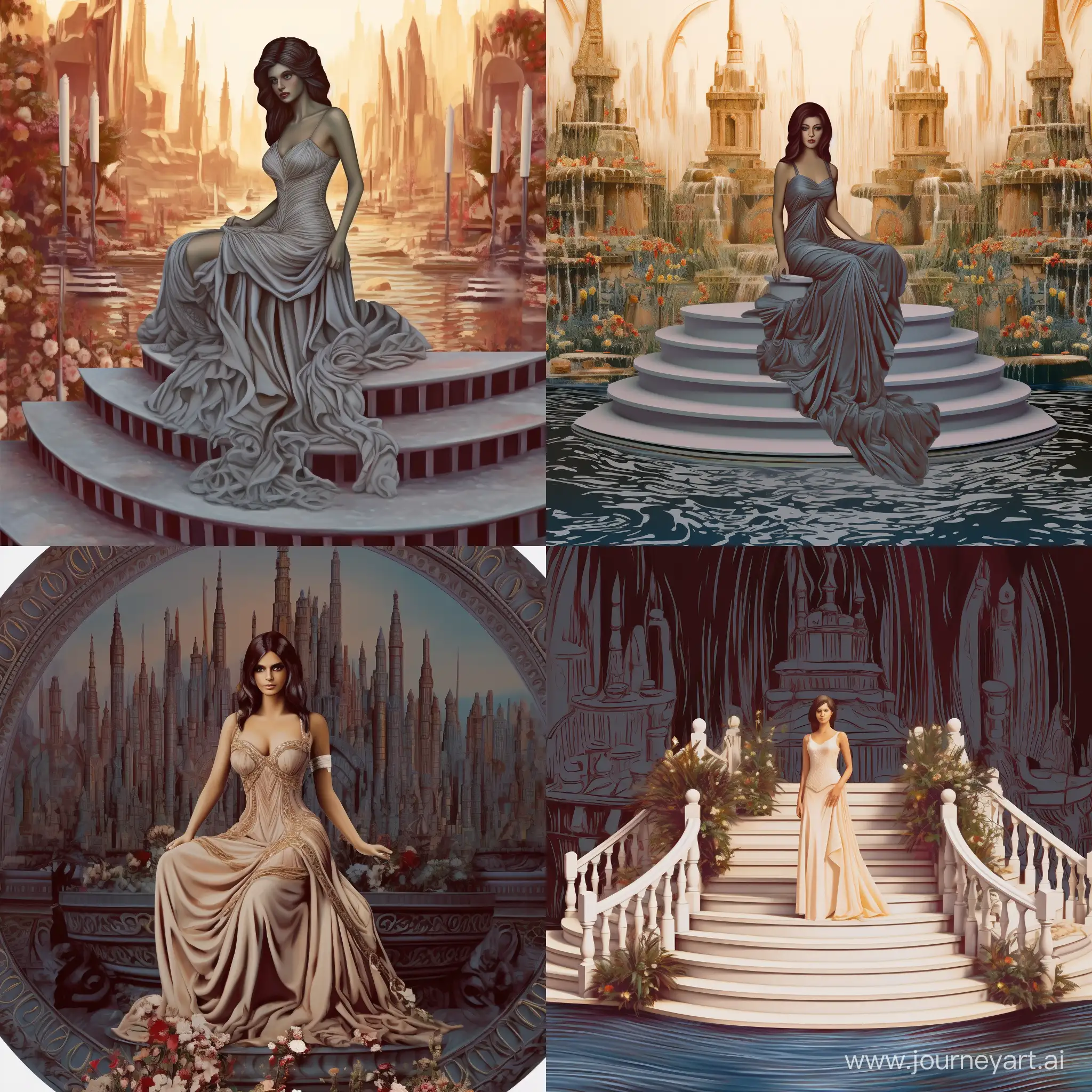 Stjepan Sejic’s painting of Kylie Jenner as Princess Arianne Martell in an exotic garden with fountains, wearing exotic robes and jewellery. curvaceous build, toned figure, belly piercing, mischievous expression. DnD style fantasy art.