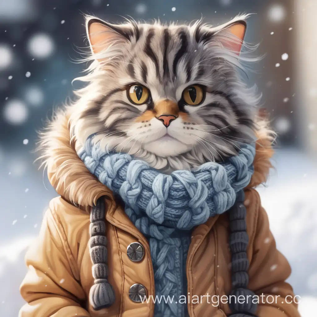 Adorable-WinterClad-Furry-Cat-in-Snowy-Wonderland