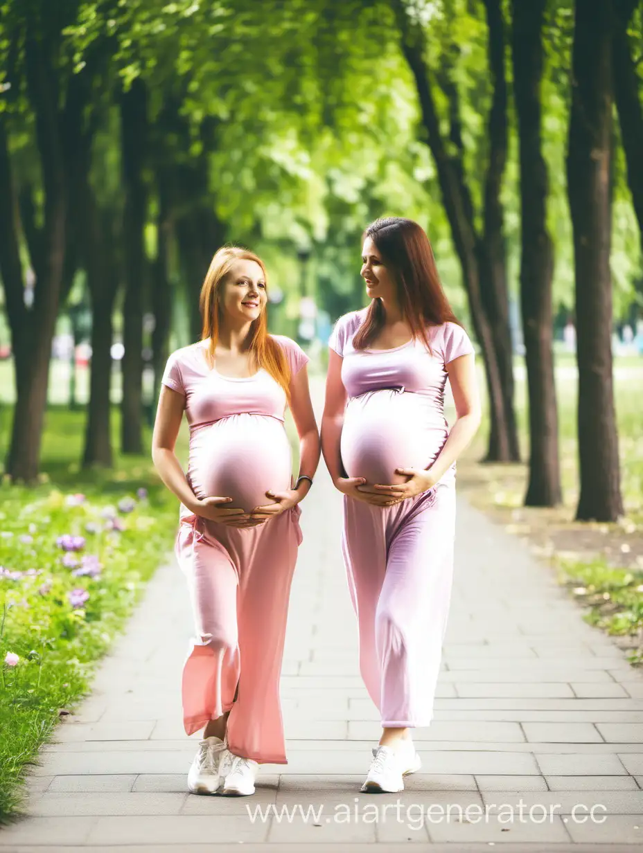 Беременные девушки на прогулке в парке
