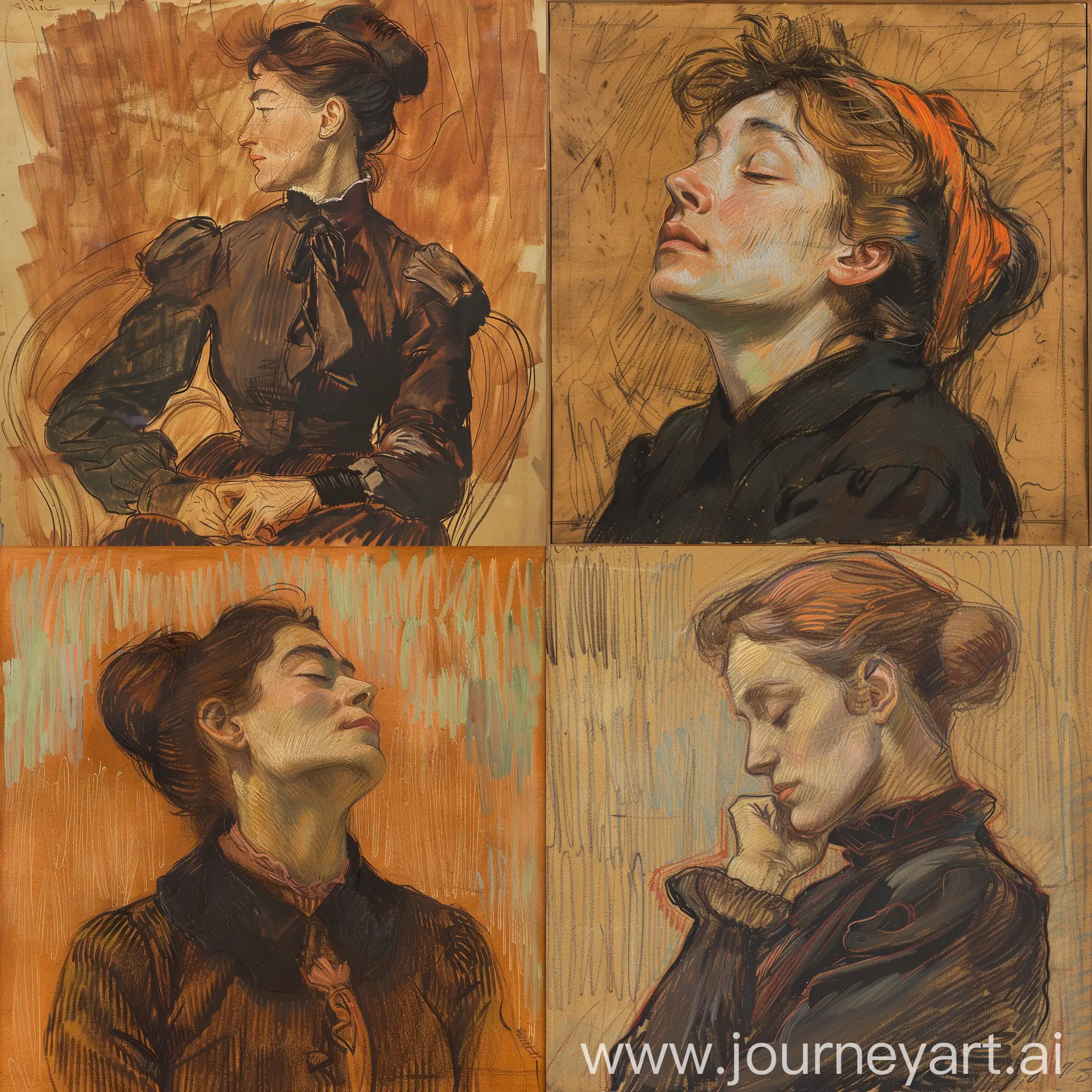 Rough-European-Woman-Portrait-on-Brown-Background-Inspired-by-Toulouse-Lautrec-1889