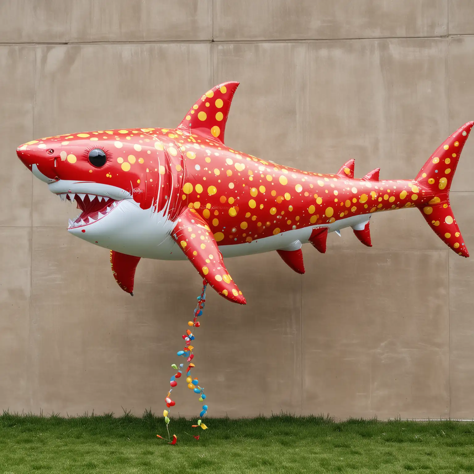 Colorful Red Balloon Shark with Yellow Dots at Big Festival