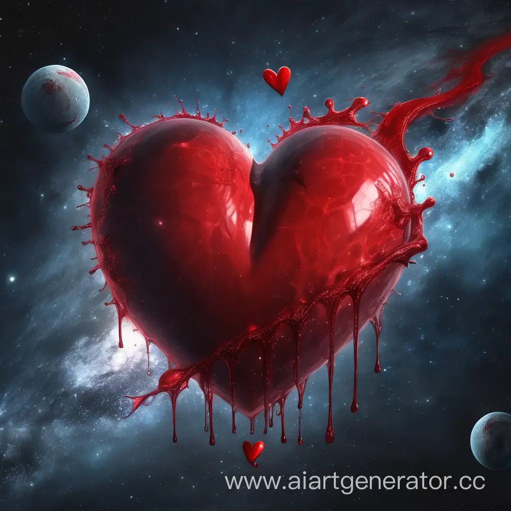 Большое красное сердце в крови влюбленное
сердце одно в космосе 