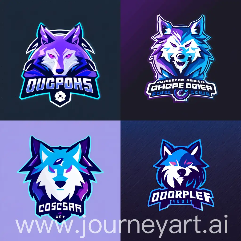 Esports logo with a wolf theme Under the name OneShot, colors: dark blue, light blue, white, purple
