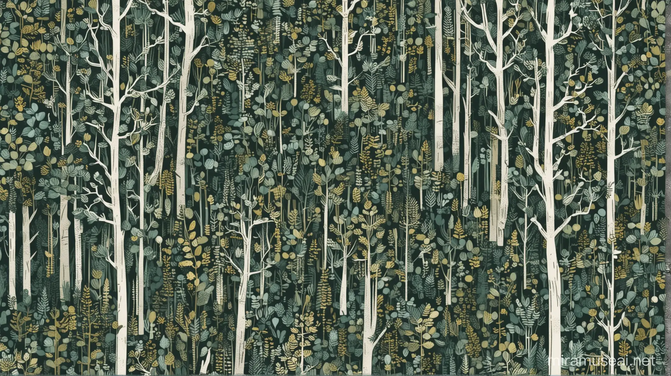 Minimalist Finnish Forest Scene with Scandinavian Design Elements