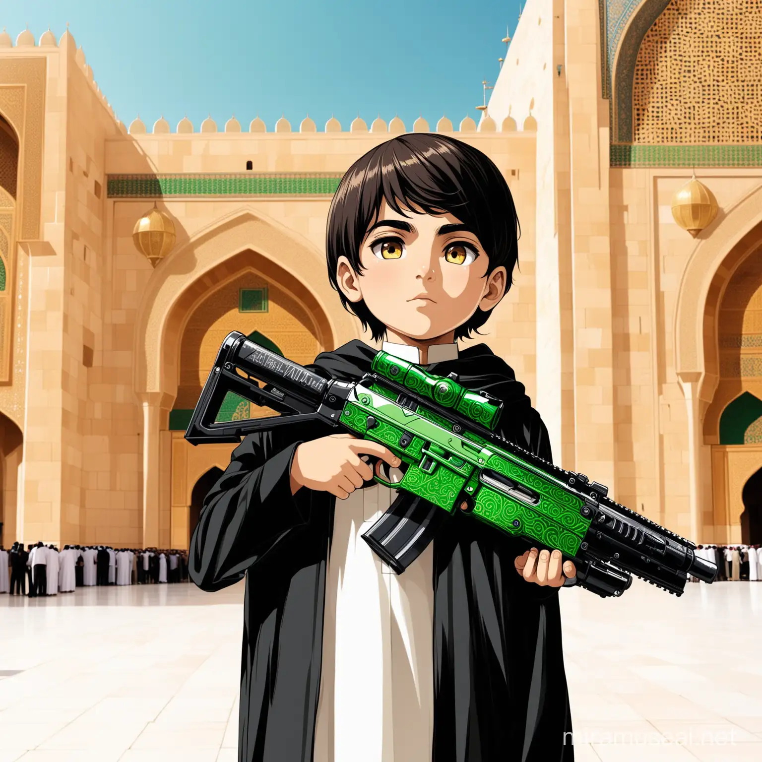 Persian Warrior Boy with Modern HighTech Gun at AlAqsa Mosque