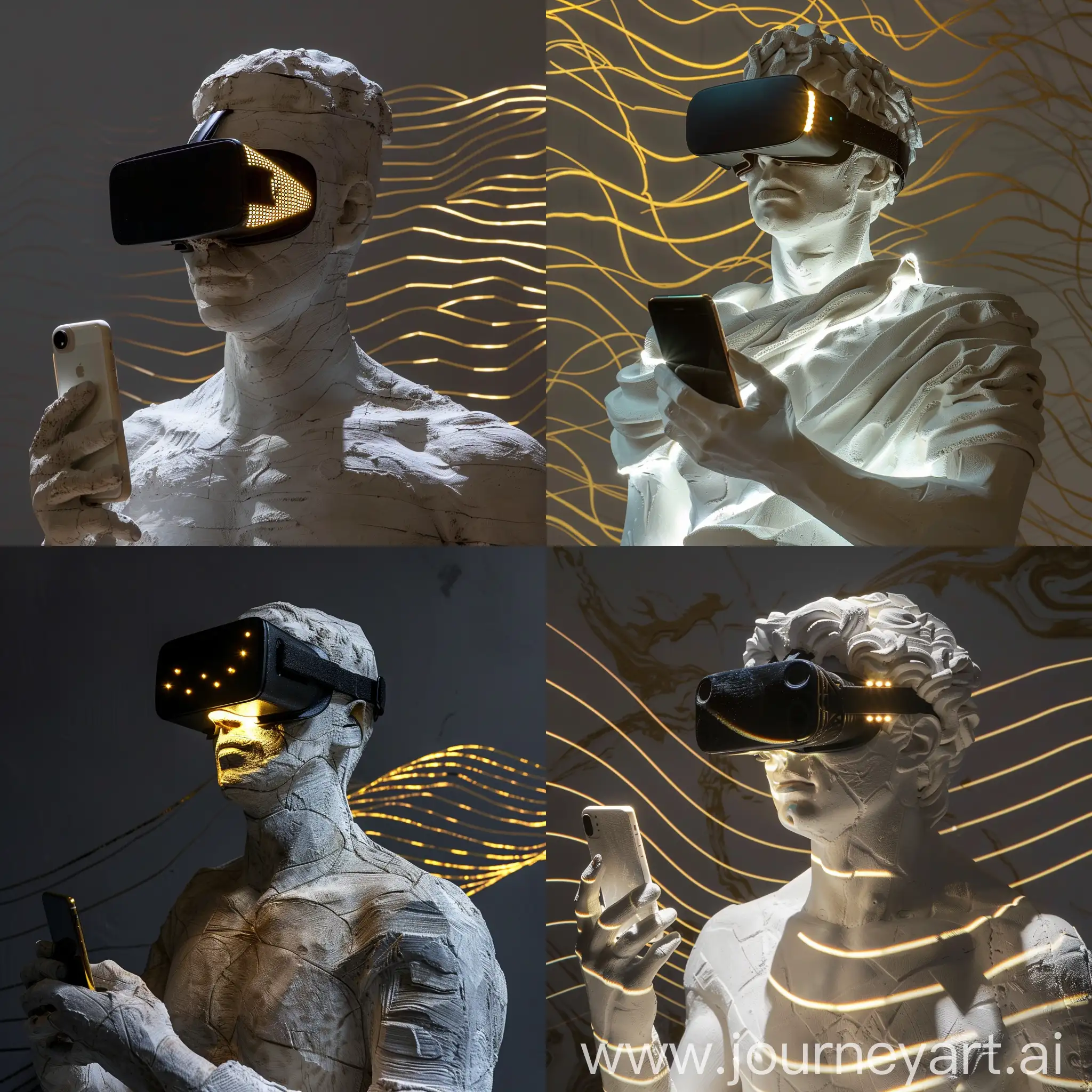 Modern-Man-Sculpture-with-VR-Glasses-and-iPhone-in-Dreamy-Setting