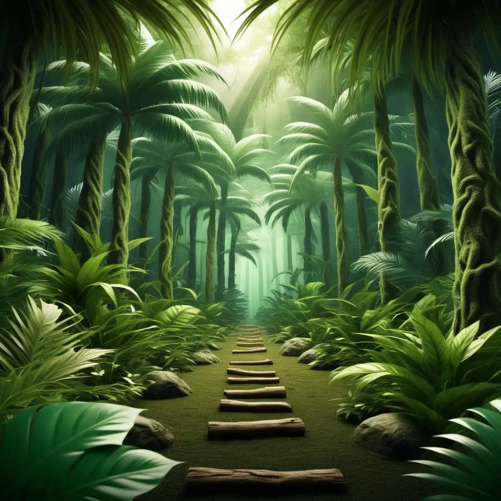 Vibrant Tropical Forest Landscape with Lush Foliage and Exotic Wildlife