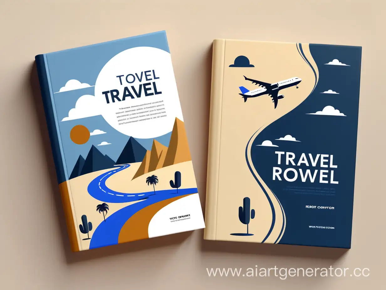 Book cover. Cover theme tips for travel and relocation. Color palette beige-blue, high-contrast dark and light colors.