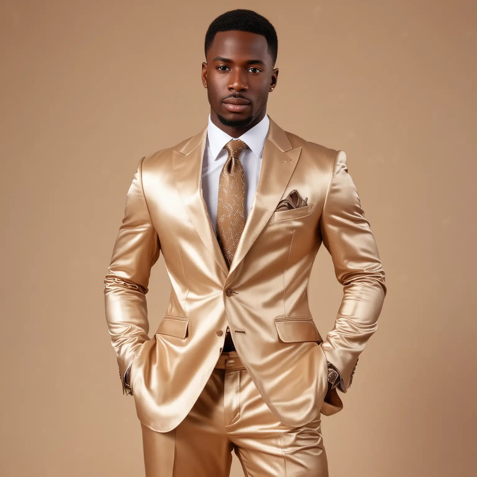 black man in beige shiny suit