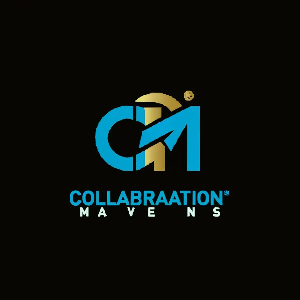 logo, Collaboration Mavens aims to convey a message of innovation, expertise, and accessibility through its brand identity. Our brand colors are vibrant blue (#1E88E5) and gold, symbolizing creativity, intelligence, and dynamism. The logo features a stylized "CM" intertwined with an abstract representation of Artificial intelligience, technology, representing our commitment to harnessing the power of artificial intelligence to drive business success., with the text "CM", typography, be used in Home Family industry
