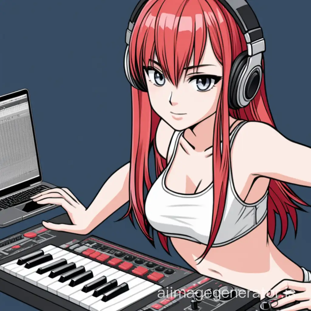 Seductive-Manga-Girl-Creating-Beats-on-Sonicware-Sampler