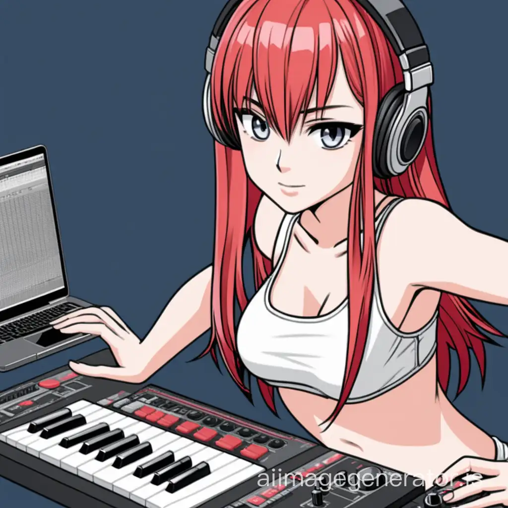 Sexy manga girl make beats on sonicware sampler