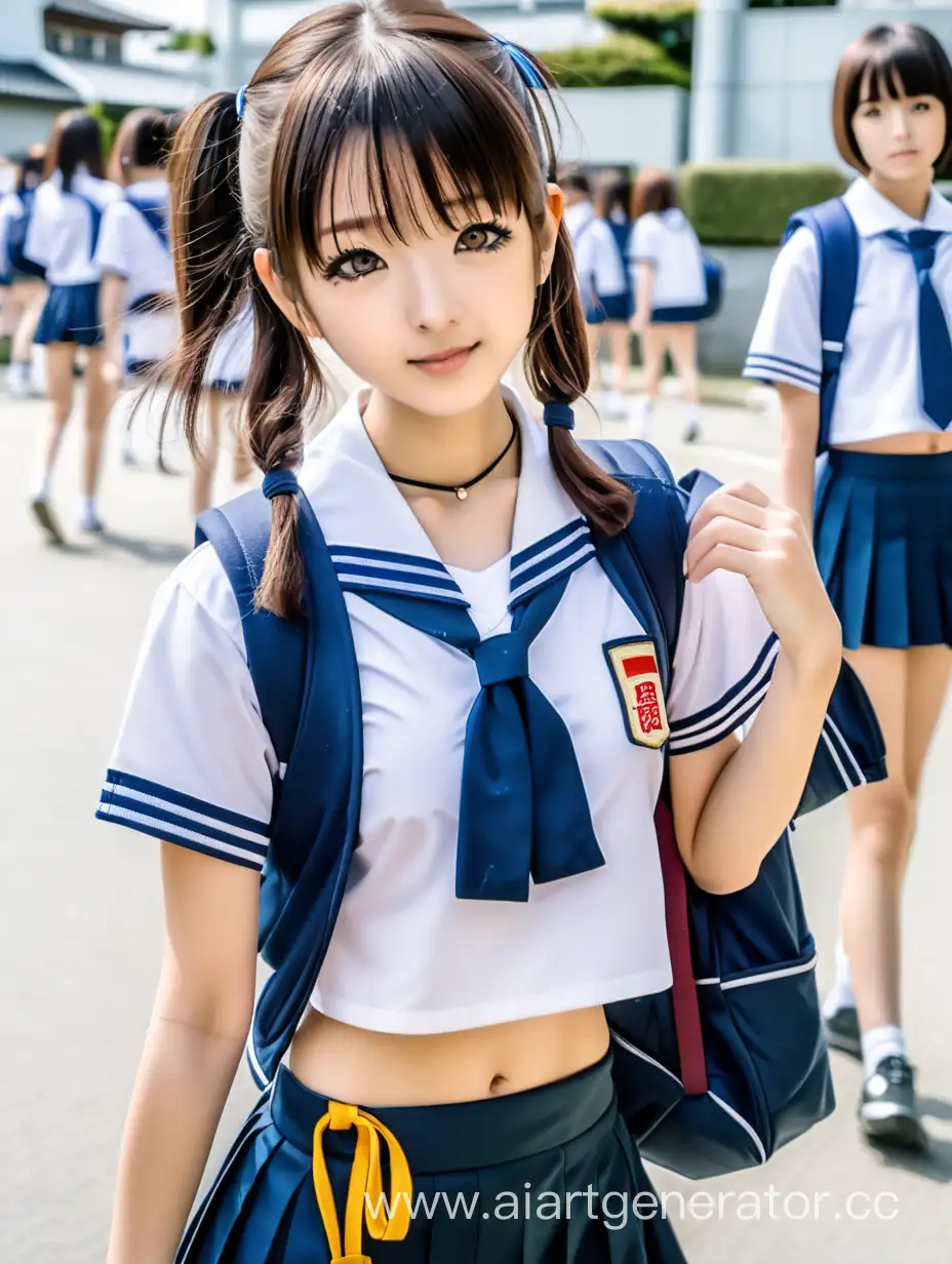 Stylish-Japanese-Schoolgirl-in-Trendy-Crop-Top-Uniform