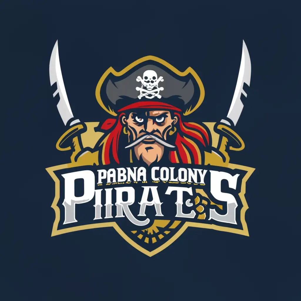 a logo design,with the text 'pabna colony pirates', main symbol:an angry pirate and name pabna colony is highlighted,Moderate,clear background