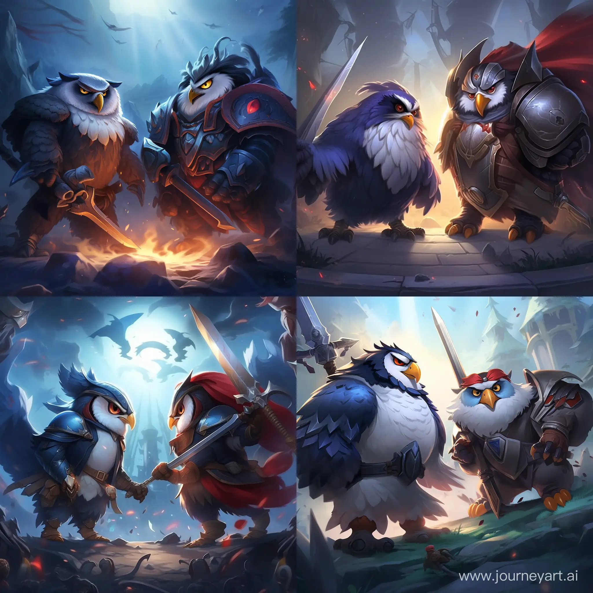 penguin and owl playing teamfight tactics together on pc, from riot games