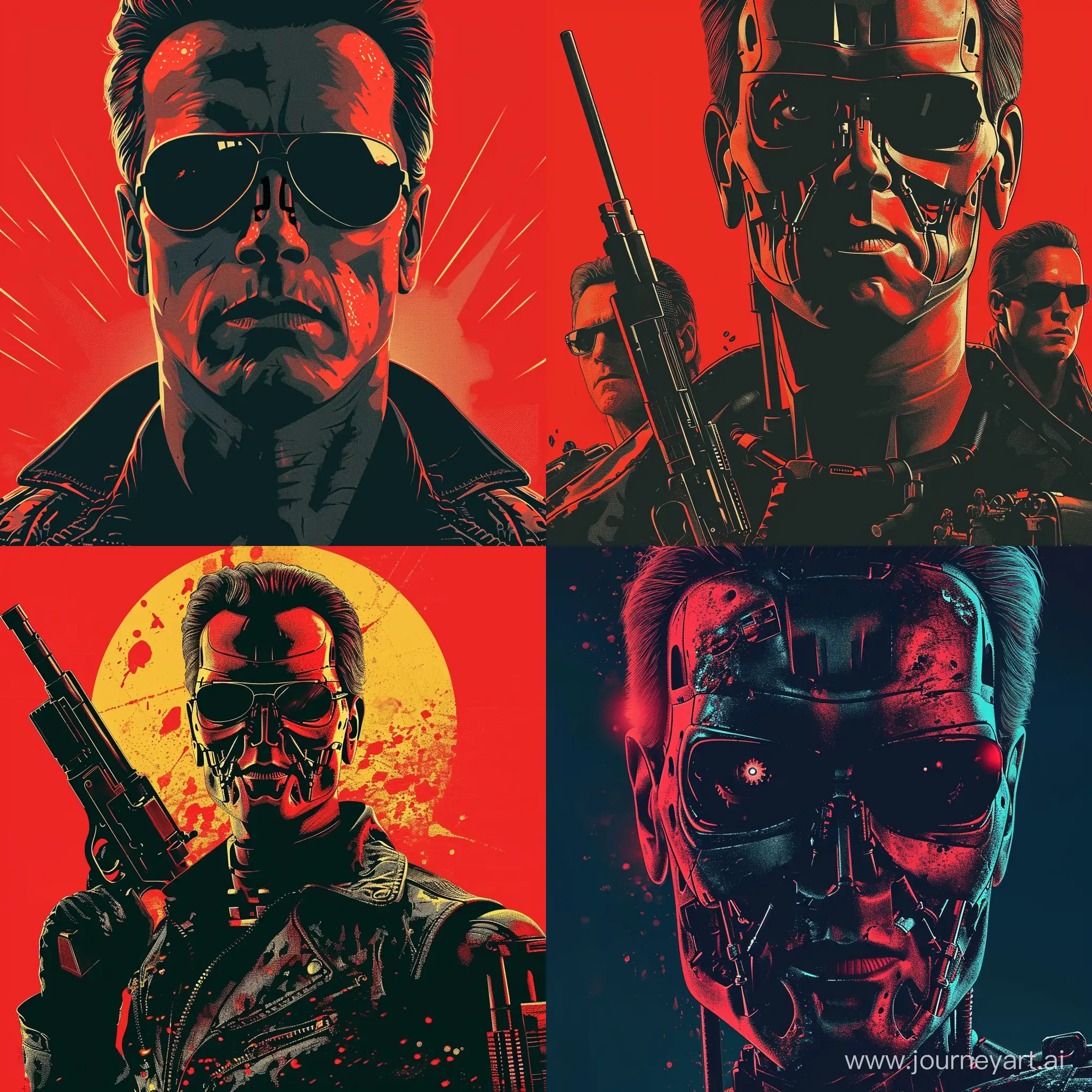 the poster of the Terminator movie in the style of the 60s