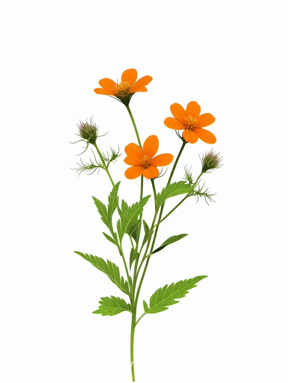 dar orange wildflower 3 plants lines art, simple, herb, Unique floral, botanical ,grow in cluster, 4K, high quality, white background,