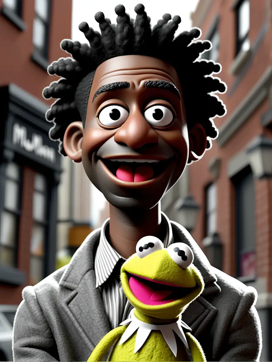 Joyful Black Man in KidFriendly Muppet Style