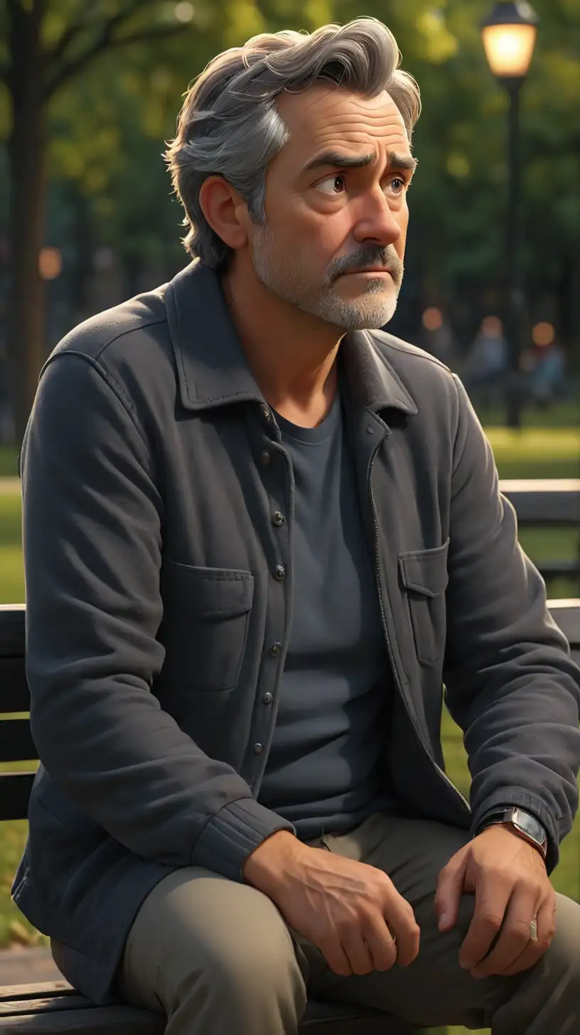 Contemplative MiddleAged Man Reflecting Alone in Park Bench Scene