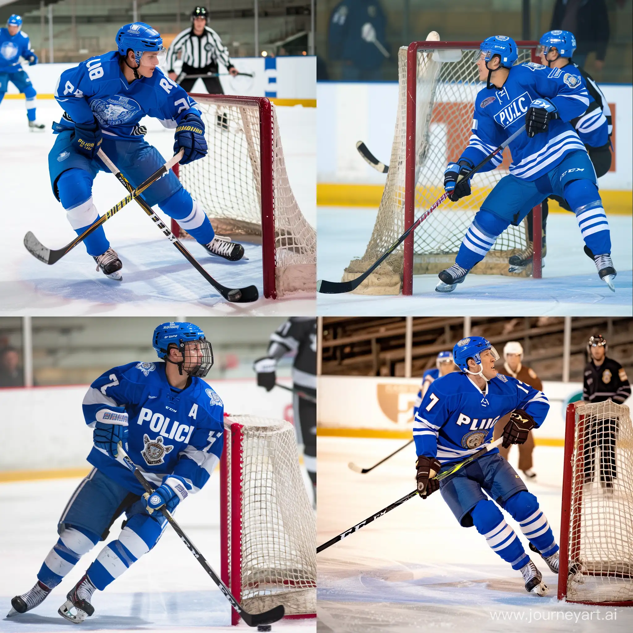 Police-Officer-Hockey-Player-Scores-Goal-on-Ice-Rink