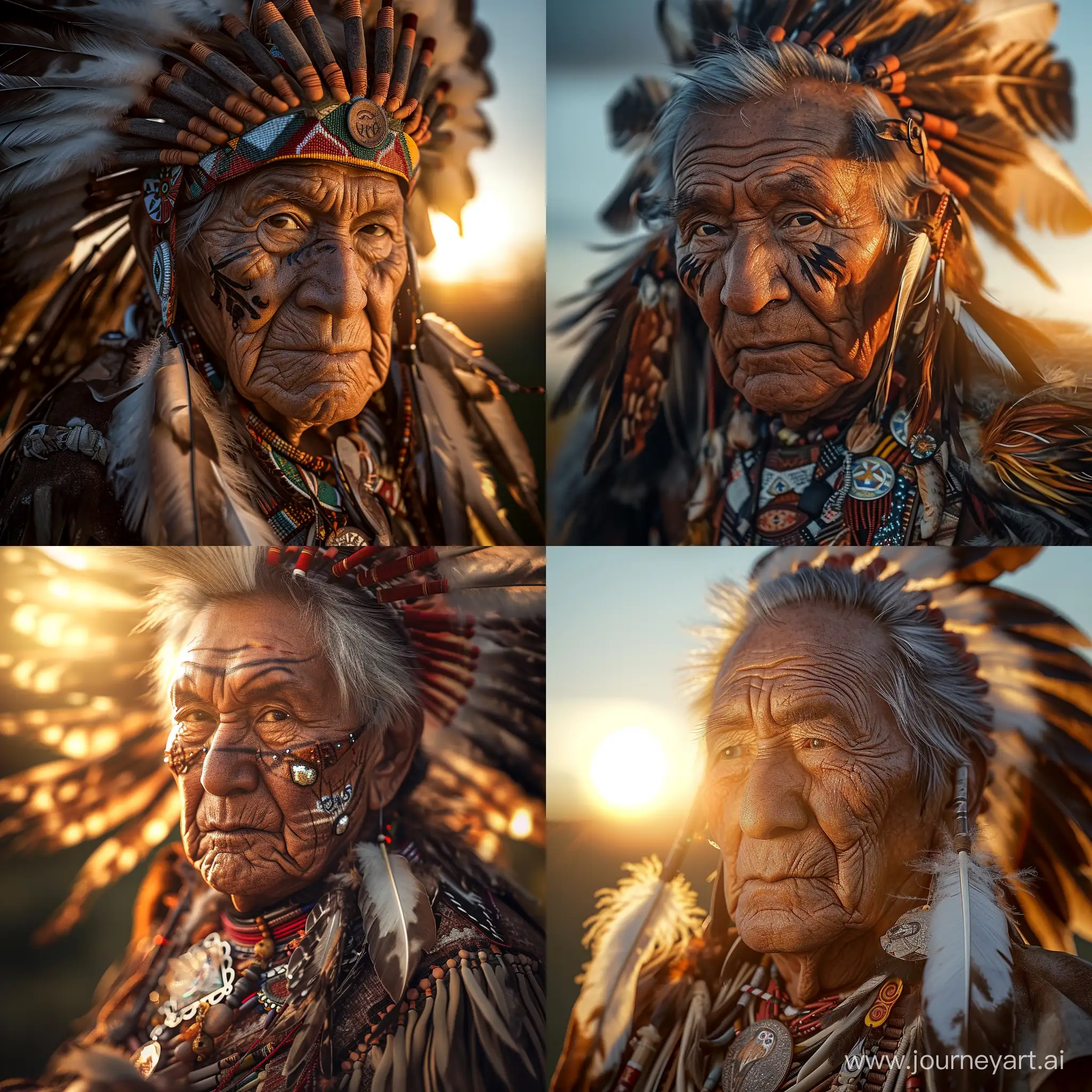 Elderly-Native-American-Embracing-Tradition-in-the-Sunset-Glow