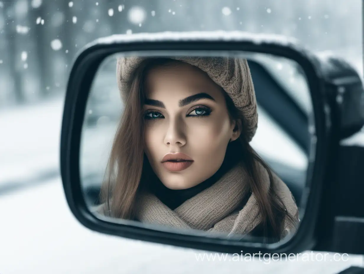 Mysterious-Woman-in-Car-with-Winter-Reflection