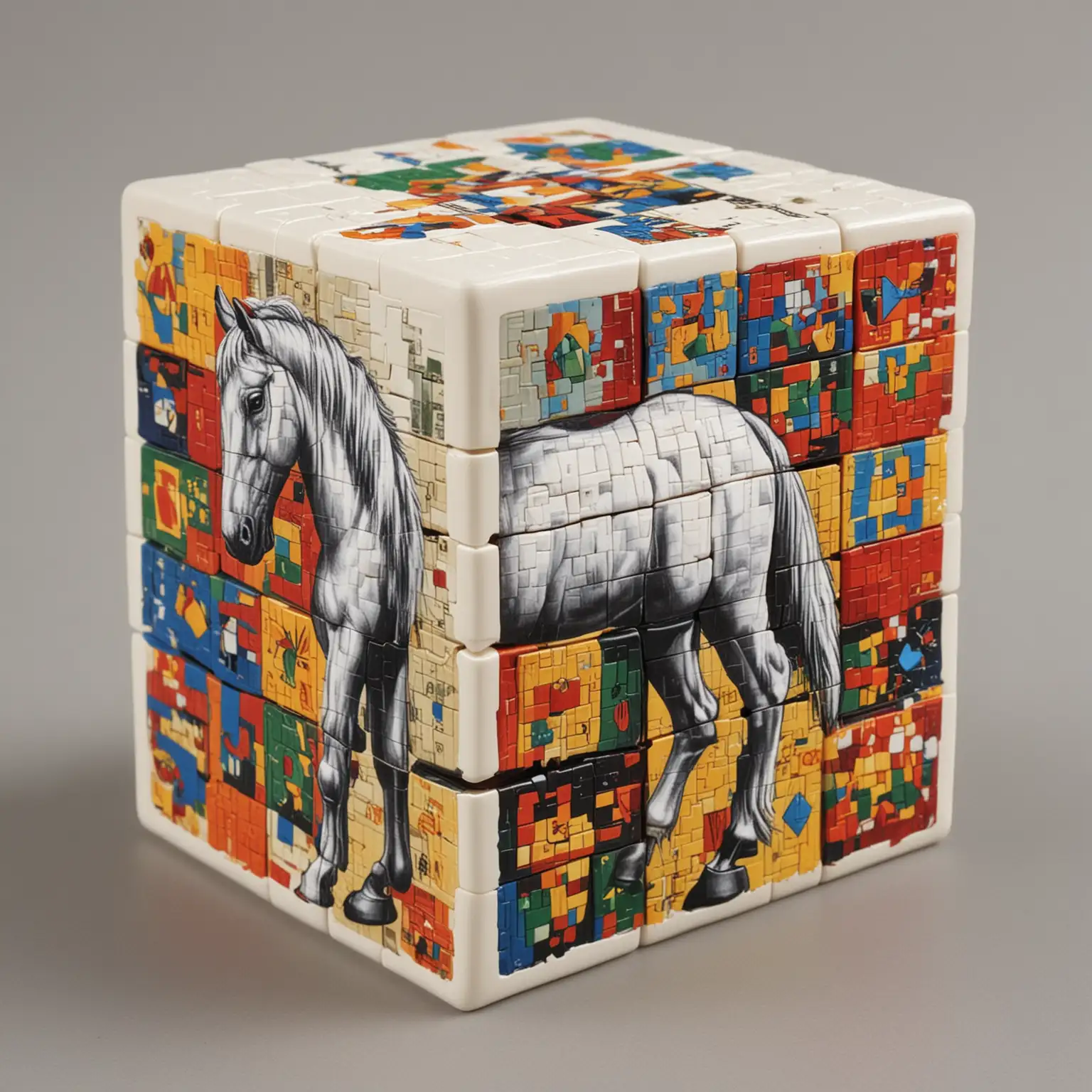 Colorful Rubiks Cube with White Horse Motif