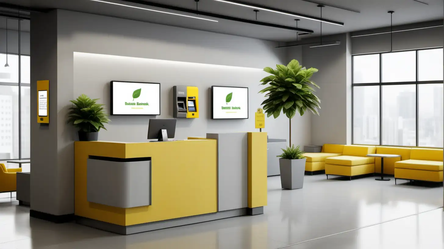 Modern Minimalist Industrial Banking Hall with SelfService Desk and ATM Machine
