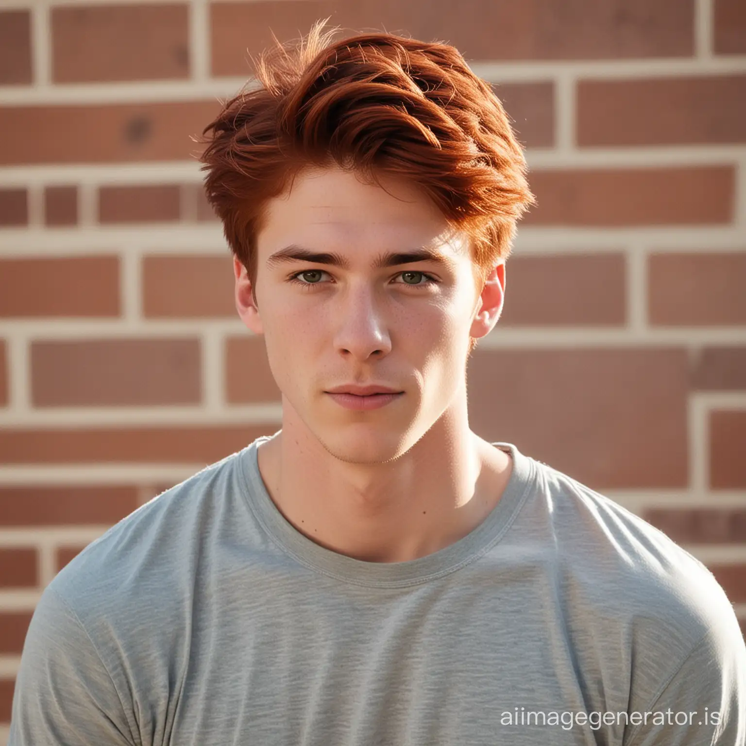 red hair guy guy, half body, college well casual fit 19 years old