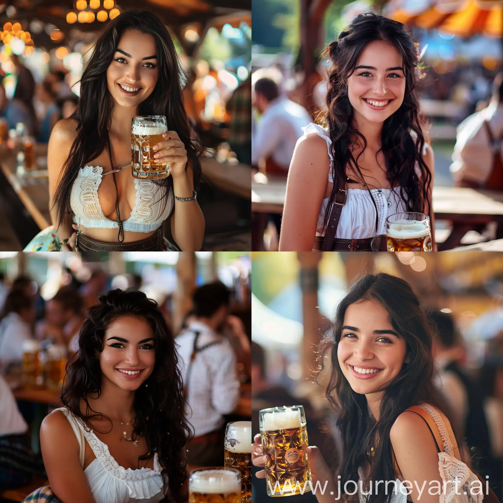 Beautiful dark-haired girl having fun at the oktoberfest