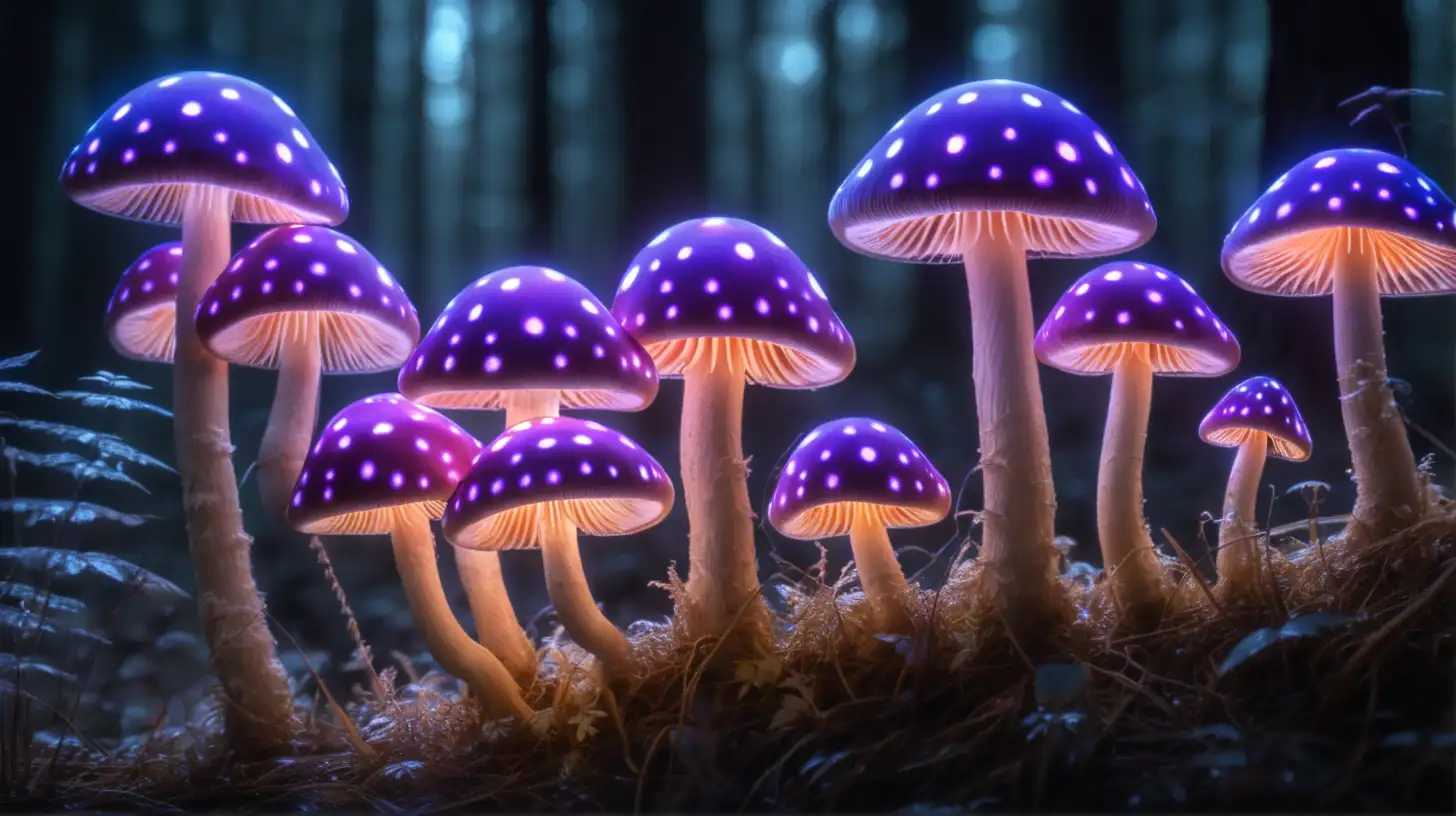 glowing mushrooms, with purple spots