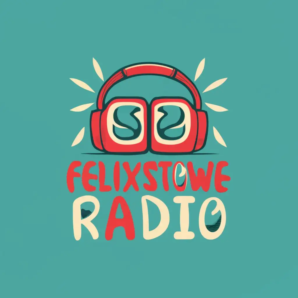 logo, beach headphones, with the text "Felixstowe Radio", typography, be used in Entertainment industry