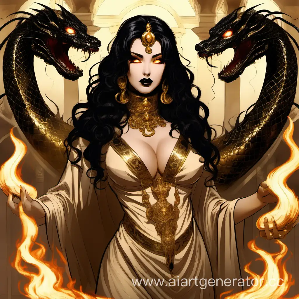 Fatal-Beauty-Roman-Empress-in-Golden-Tunic-with-Black-Dragon-Jewelry