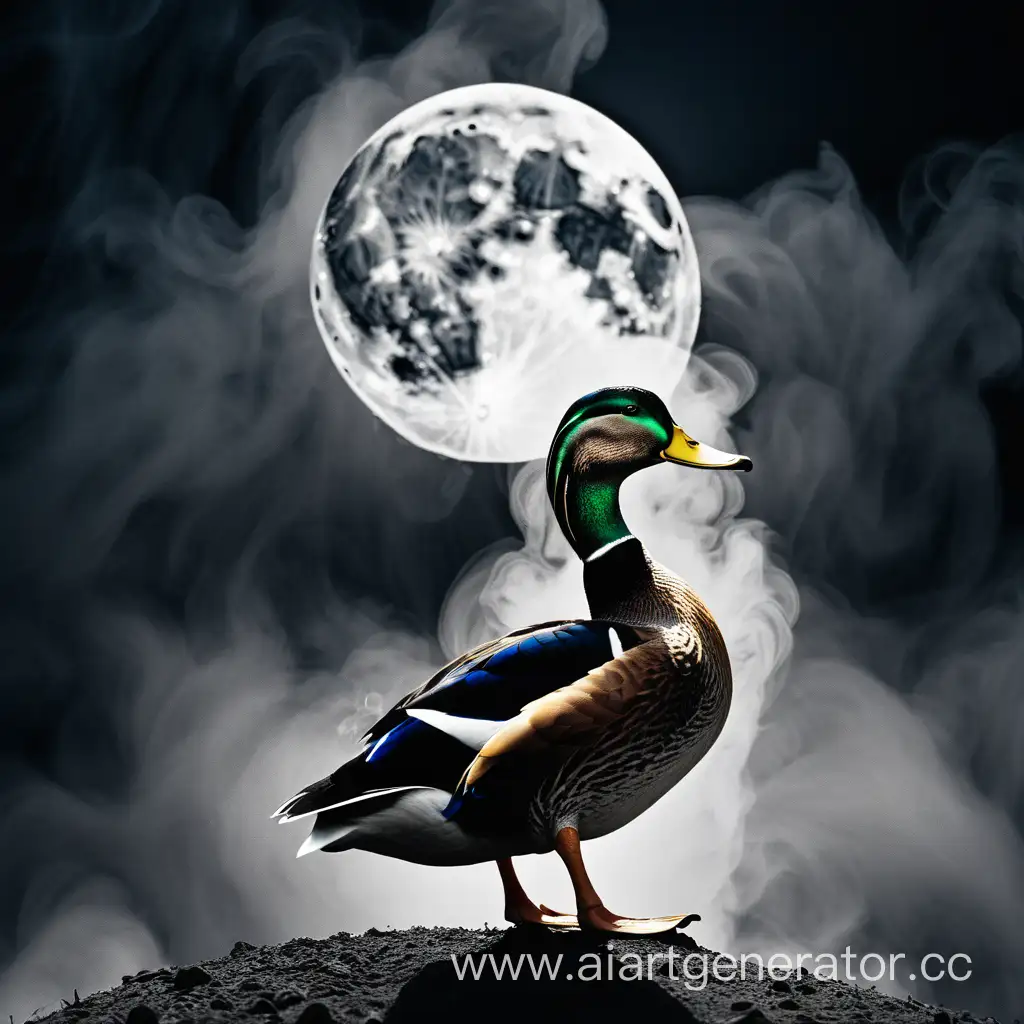 Утка на фоне луны в дыме