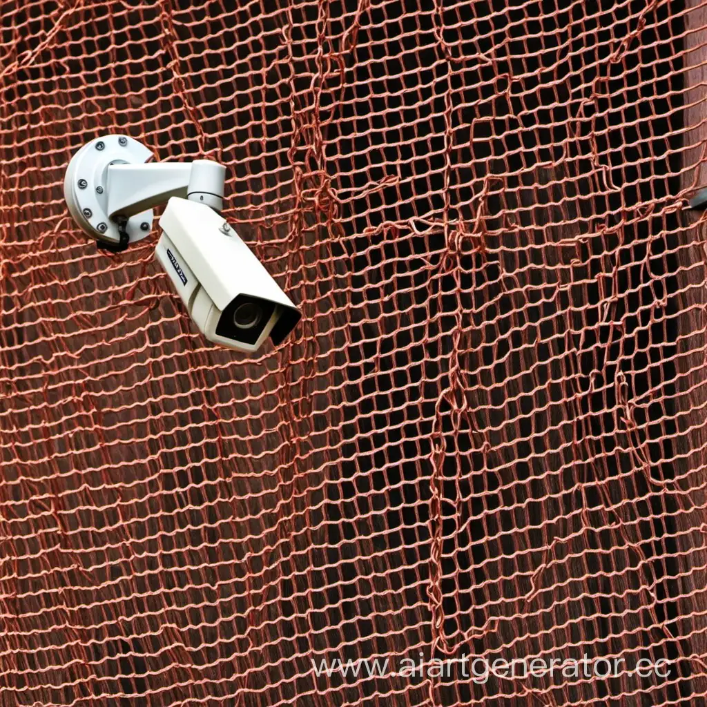 Copper-Net-Hanging-from-Surveillance-Camera-Urban-Security-Concept
