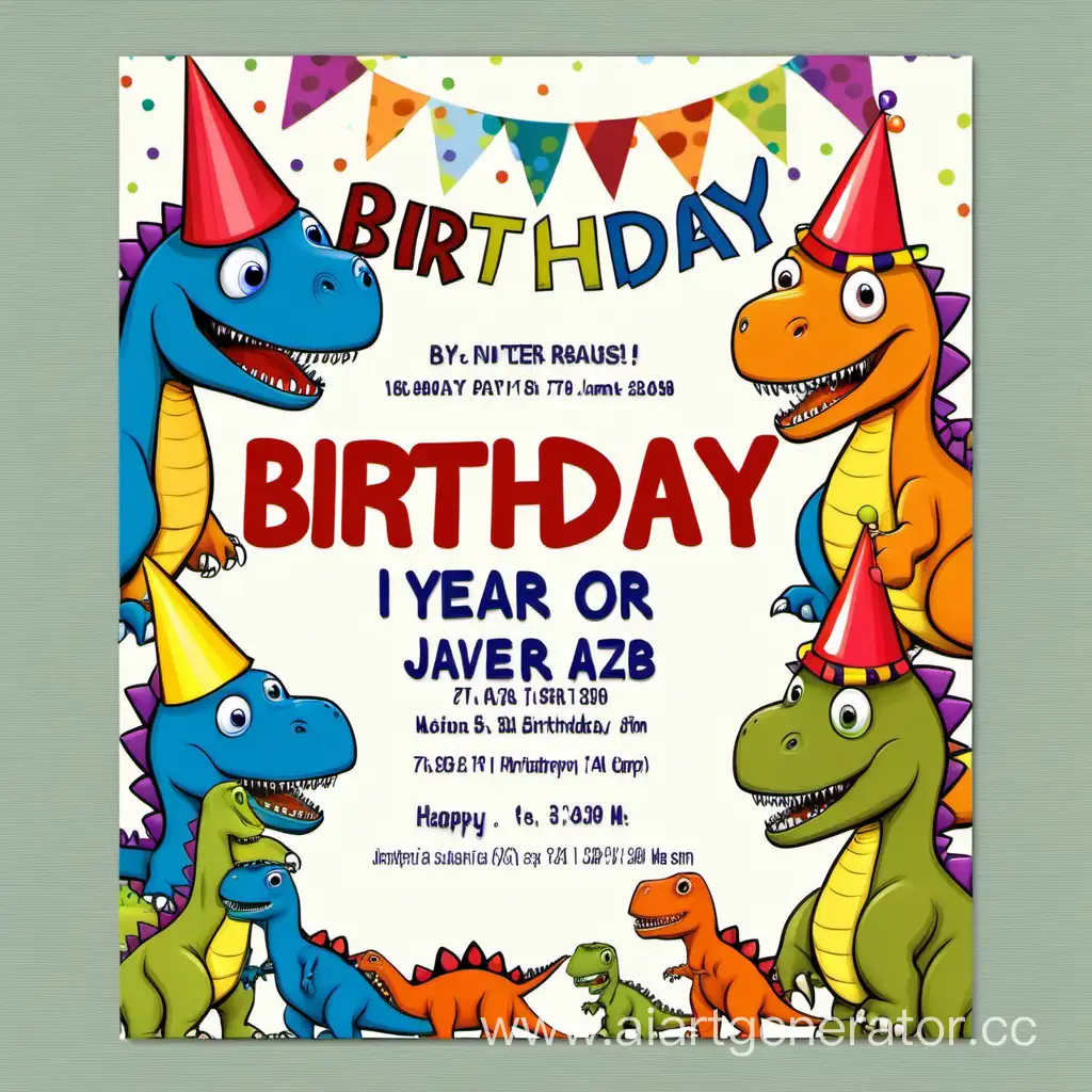 пригласительная открытка на день рождения мальчика 7 лет с динозавриками в праздничных колпаках в формате photoshop