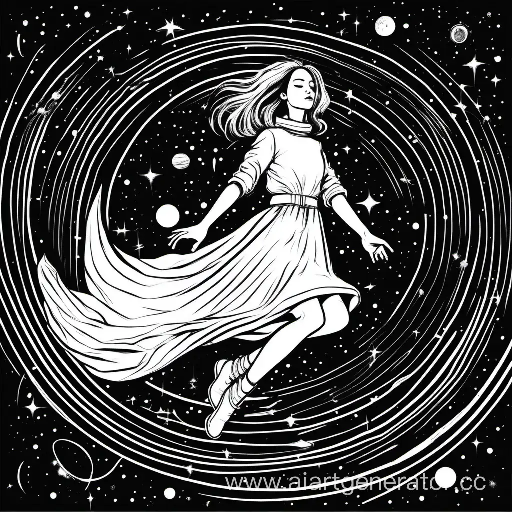 Graceful-Space-Levitation-Elegant-Black-and-White-Line-Art-of-a-Beautiful-Girl